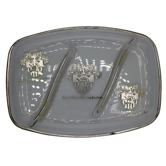 Vintage West Point USMA Divided Glass Relish Dish Souvenir Silver Trim Overlay - Picture 4 of 6